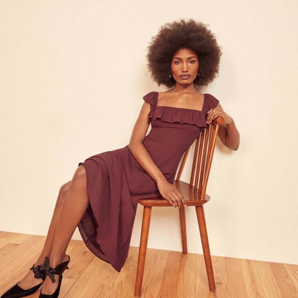 Reformation Colette ruffle square neck midi dress